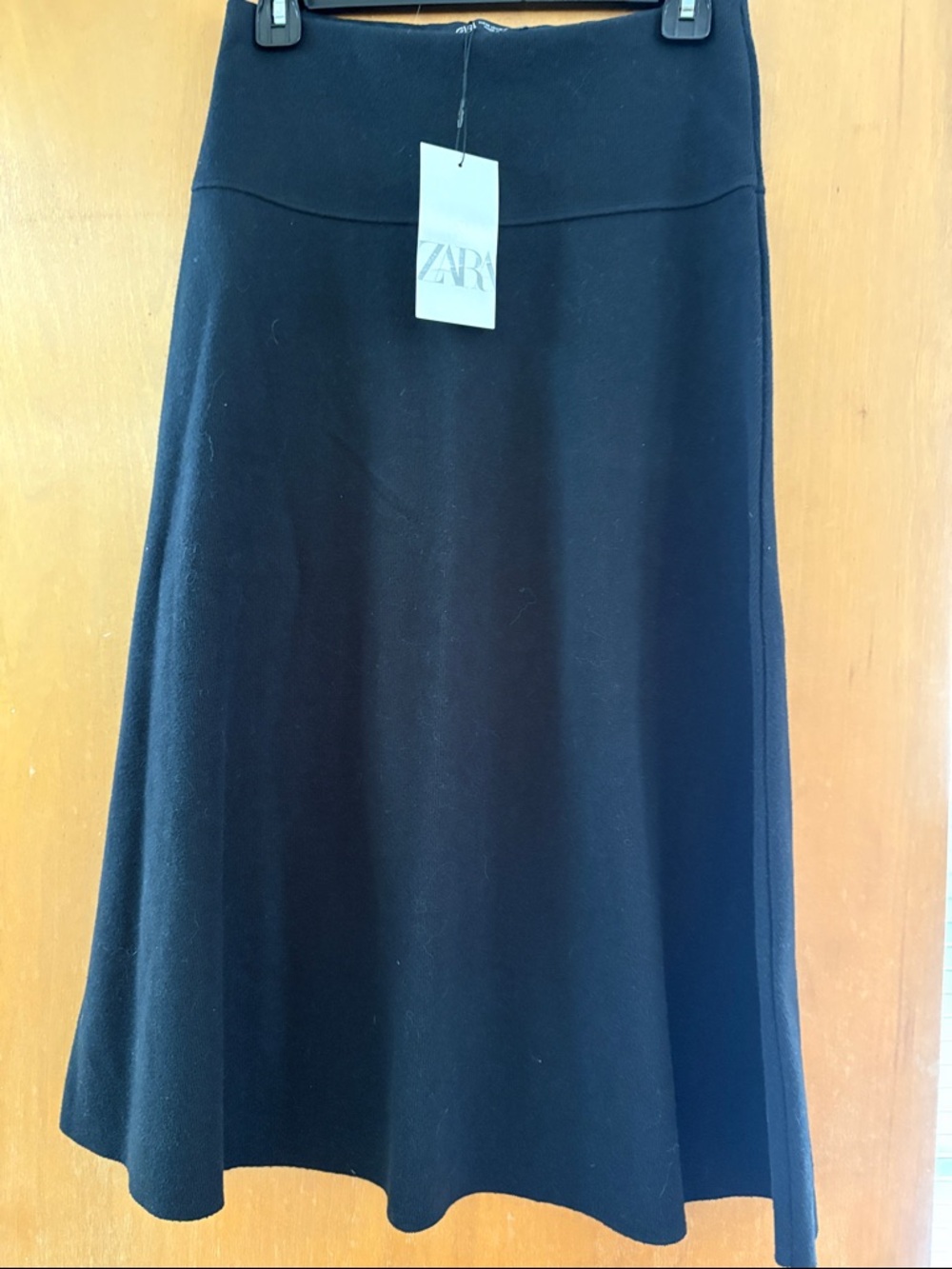 Zara Black Flared A-Line Midi Skirt